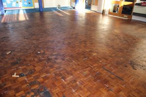 Parkay wood floor before sanding